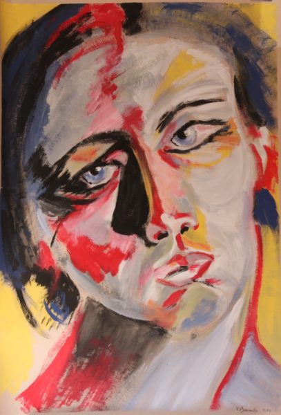 Portrait de femme intitulé "Regard de femme", réalisé à l'acrylique en 2019 dans le cadre de l'EmAiDT (exercice).