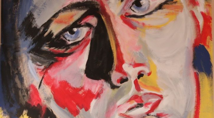 Portrait de femme intitulé "Regard de femme", réalisé à l'acrylique en 2019 dans le cadre de l'EmAiDT (exercice).